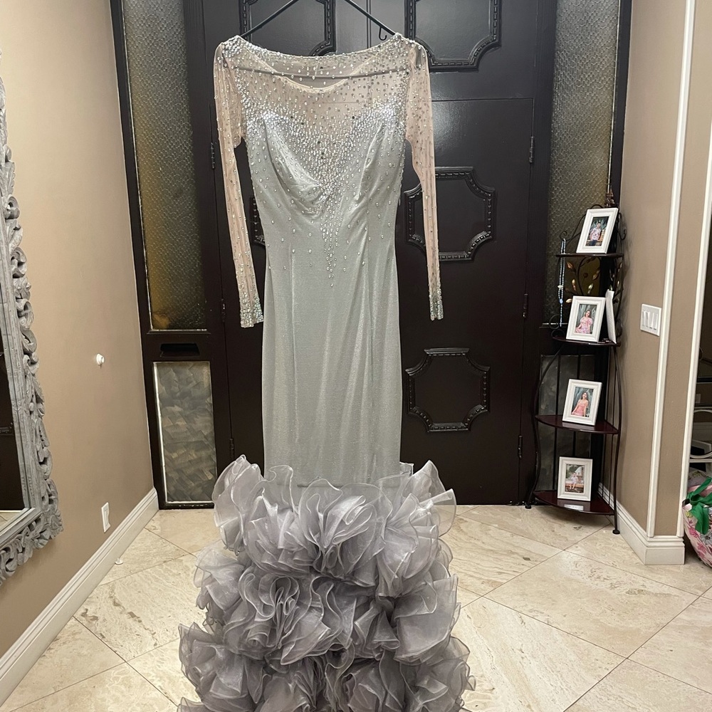 Silver Pageant Dress with Rhinestones